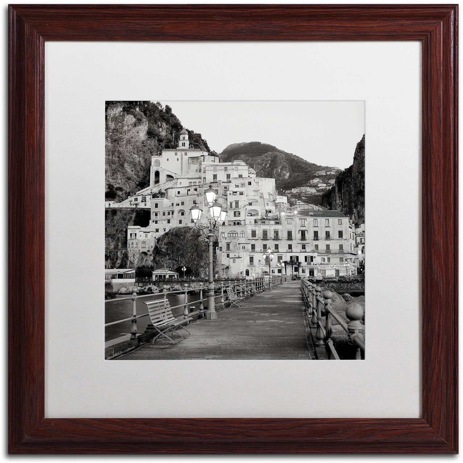 Trademark Fine Art "Amalfi Pier I" Canvas Art by Alan Blaustein, White Matte, Wood Frame