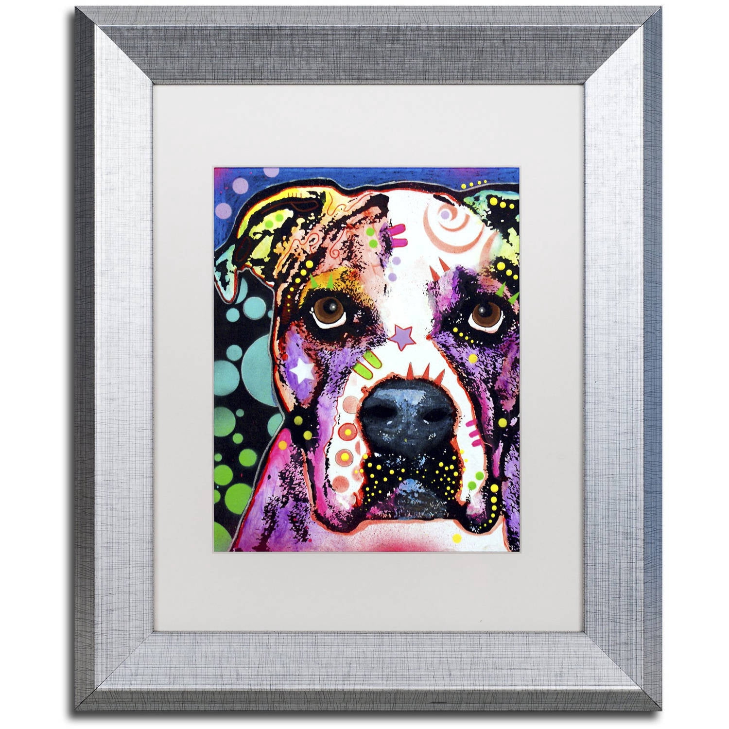 Trademark Fine Art "American Bulldog II" Canvas Art by Dean Russo, White Matte, Silver Frame