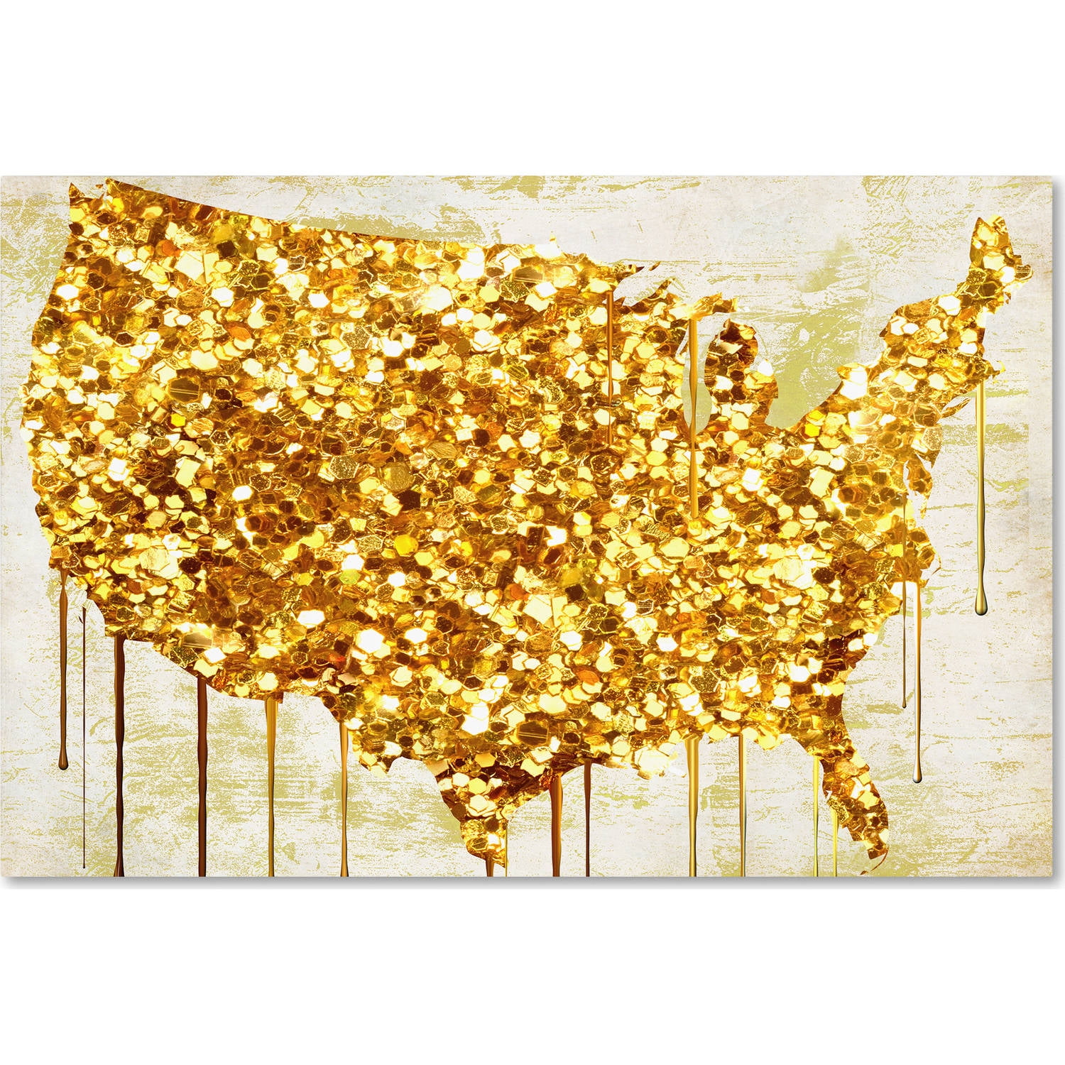 American Dream IV Gold Sequin Map Canvas Art, 30" x 47"