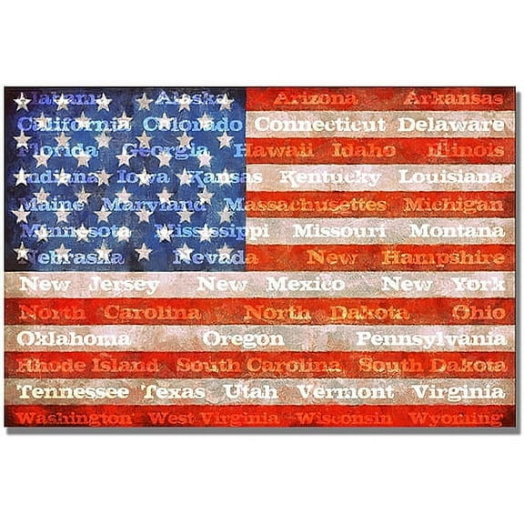 Trademark Fine Art "American Flag with States" Canvas Wall Art by Michelle Calkins