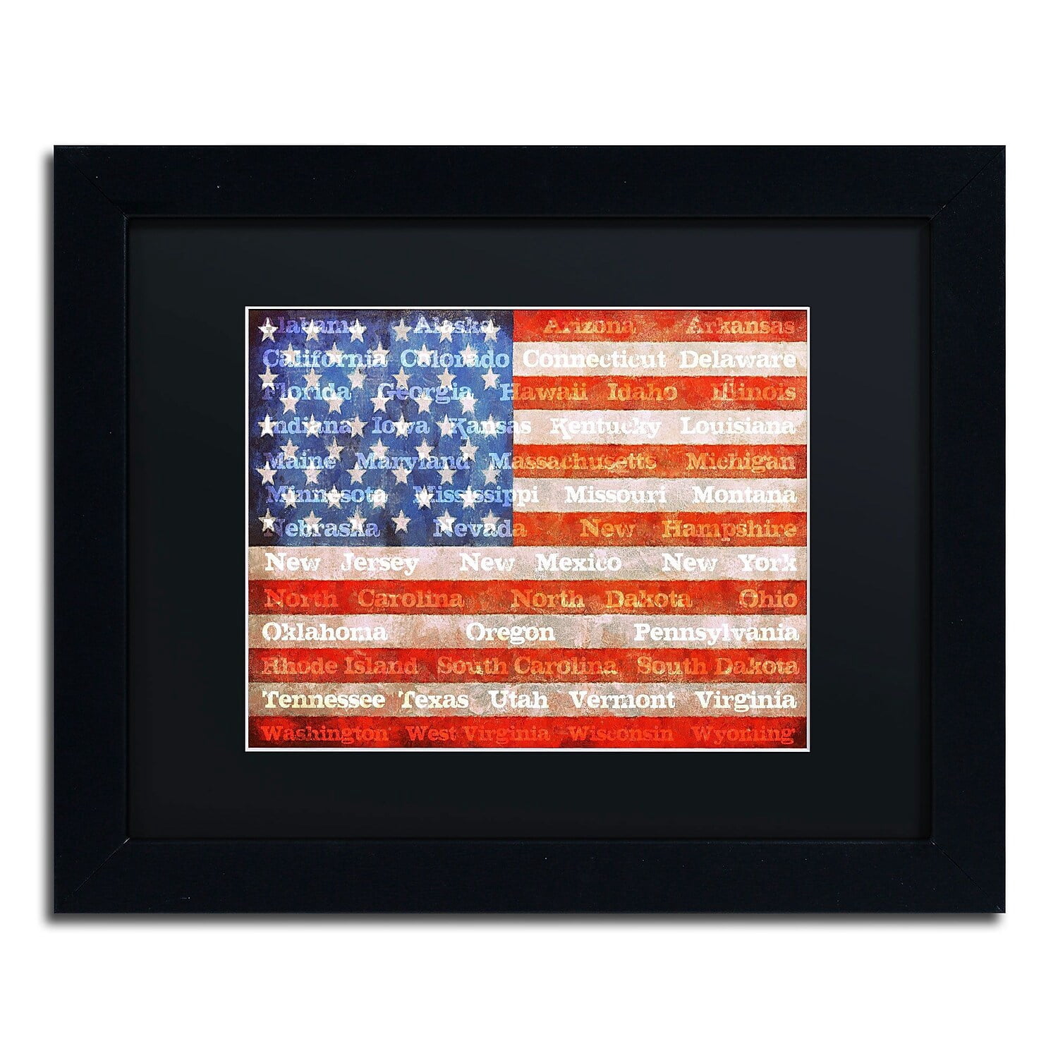 Trademark Fine Art "American States" Canvas Art by Michelle Calkins, Black Matte, Black Frame