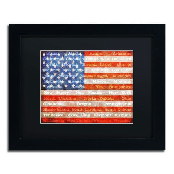 Trademark Fine Art "American States" Canvas Art by Michelle Calkins, Black Matte, Black Frame