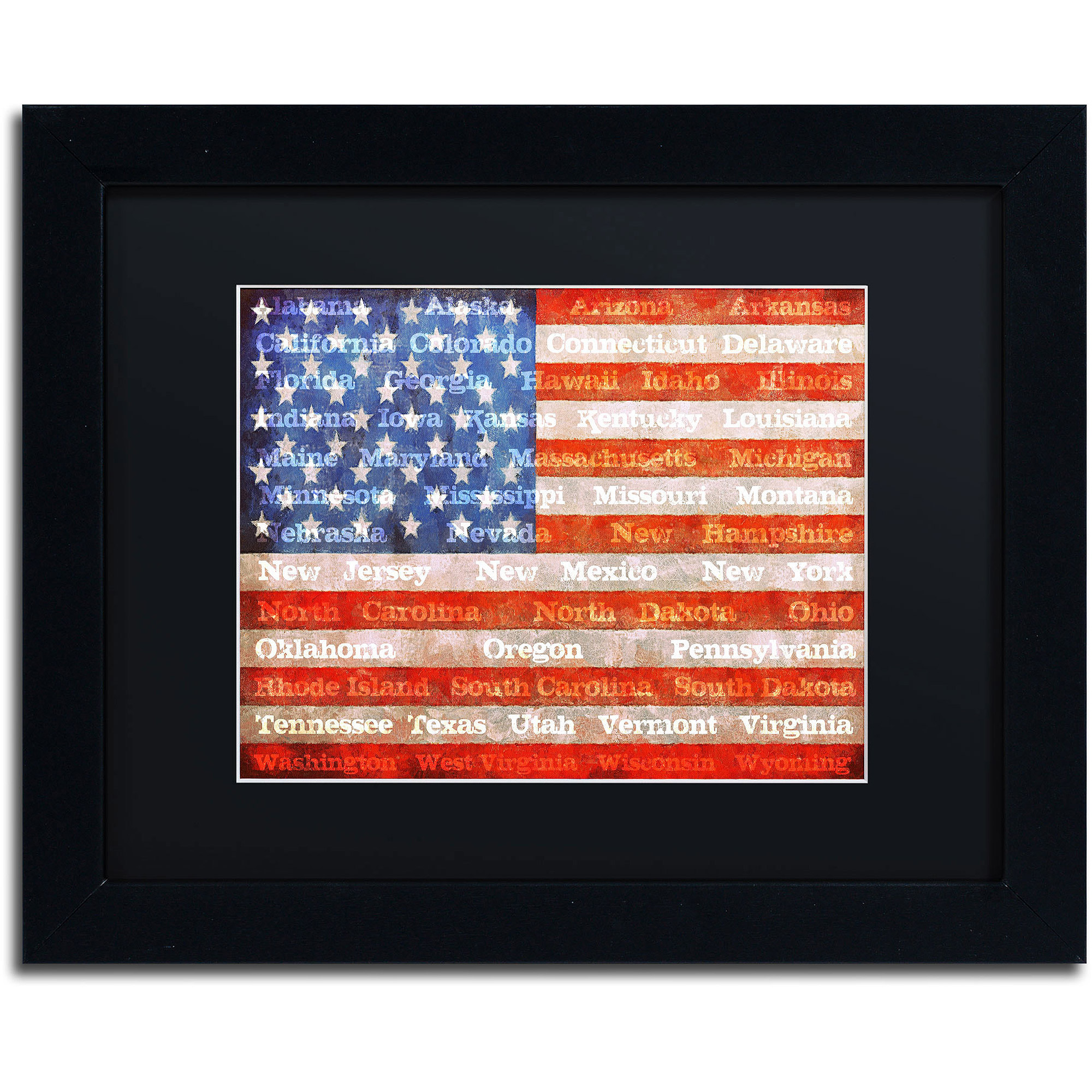 Trademark Fine Art "American States" Canvas Art by Michelle Calkins, Black Matte, Black Frame