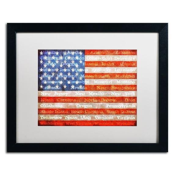 Trademark Michelle Calkins "American States" Art White Matte With Black Frame 16" x 20"