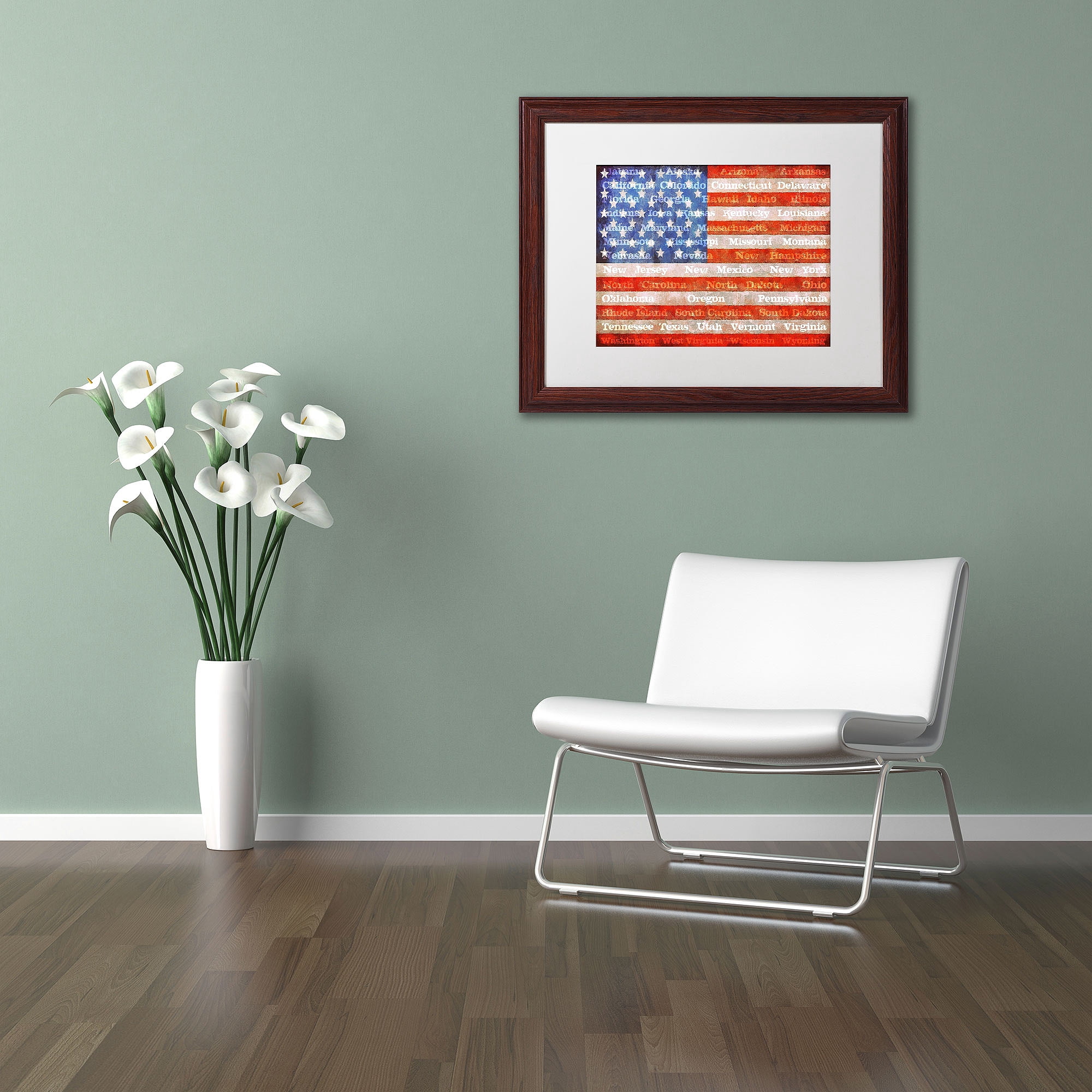 Trademark Fine Art "American States" Canvas Art by Michelle Calkins, White Matte, Wood Frame