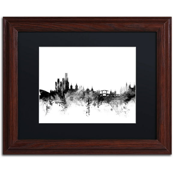 Trademark Fine Art "Amsterdam Skyline B&W" Canvas Art by Michael Tompsett, Black Matte, Wood Frame