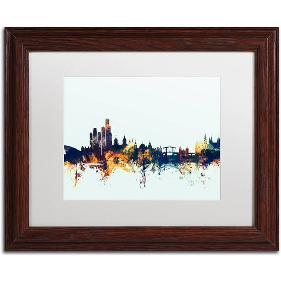 Trademark Fine Art "Amsterdam Skyline Blue" Canvas Art by Michael Tompsett, White Matte, Wood Frame