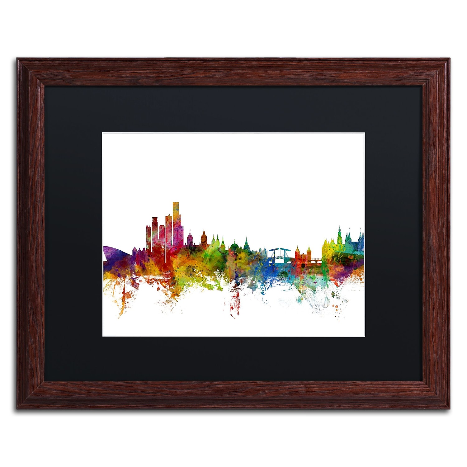 Trademark Fine Art "Amsterdam Skyline II" Canvas Art by Michael Tompsett Black Matte, Wood Frame