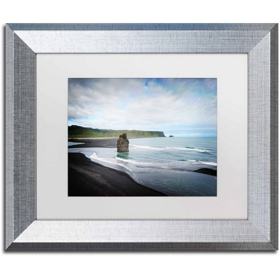 Trademark Fine Art 'An Afternoon in Dyrholaey' Canvas Art by Philippe Sainte-Laudy, White Matte, Silver Frame