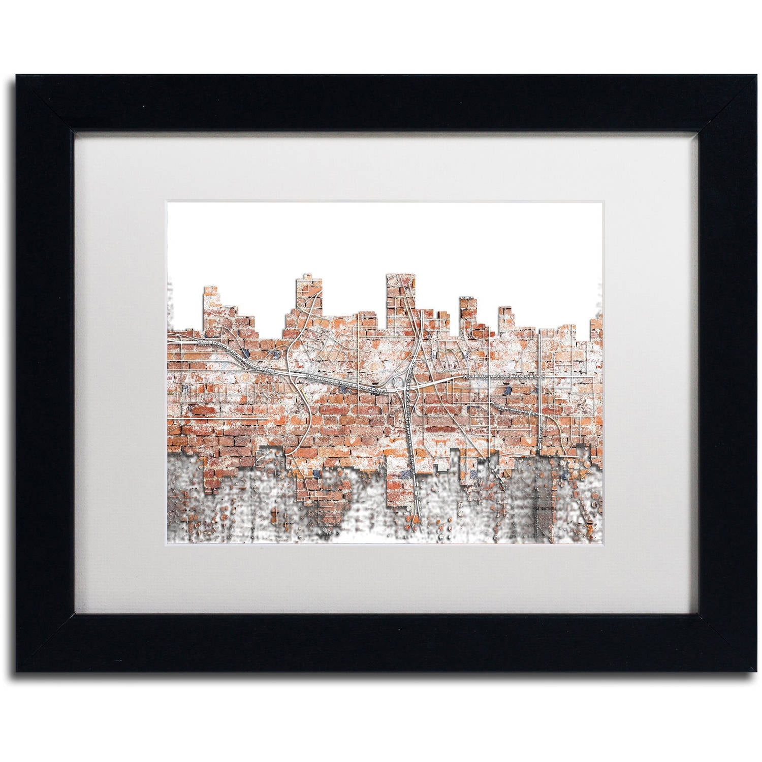 Trademark Fine Art "Anchorage Alaska Skyline Brick" Canvas Art by Marlene Watson, White Matte, Black Frame