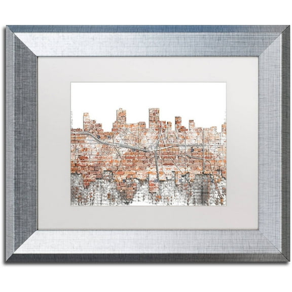 Trademark Fine Art "Anchorage Alaska Skyline Brick" Canvas Art by Marlene Watson, White Matte, Silver Frame