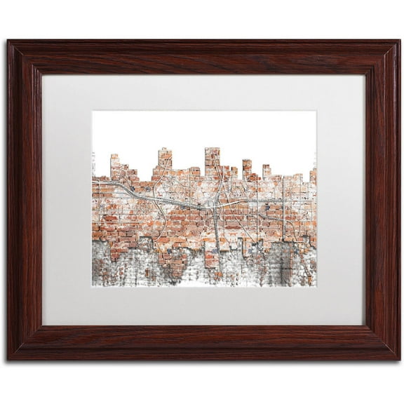 Trademark Fine Art "Anchorage Alaska Skyline Brick" Canvas Art by Marlene Watson, White Matte, Wood Frame