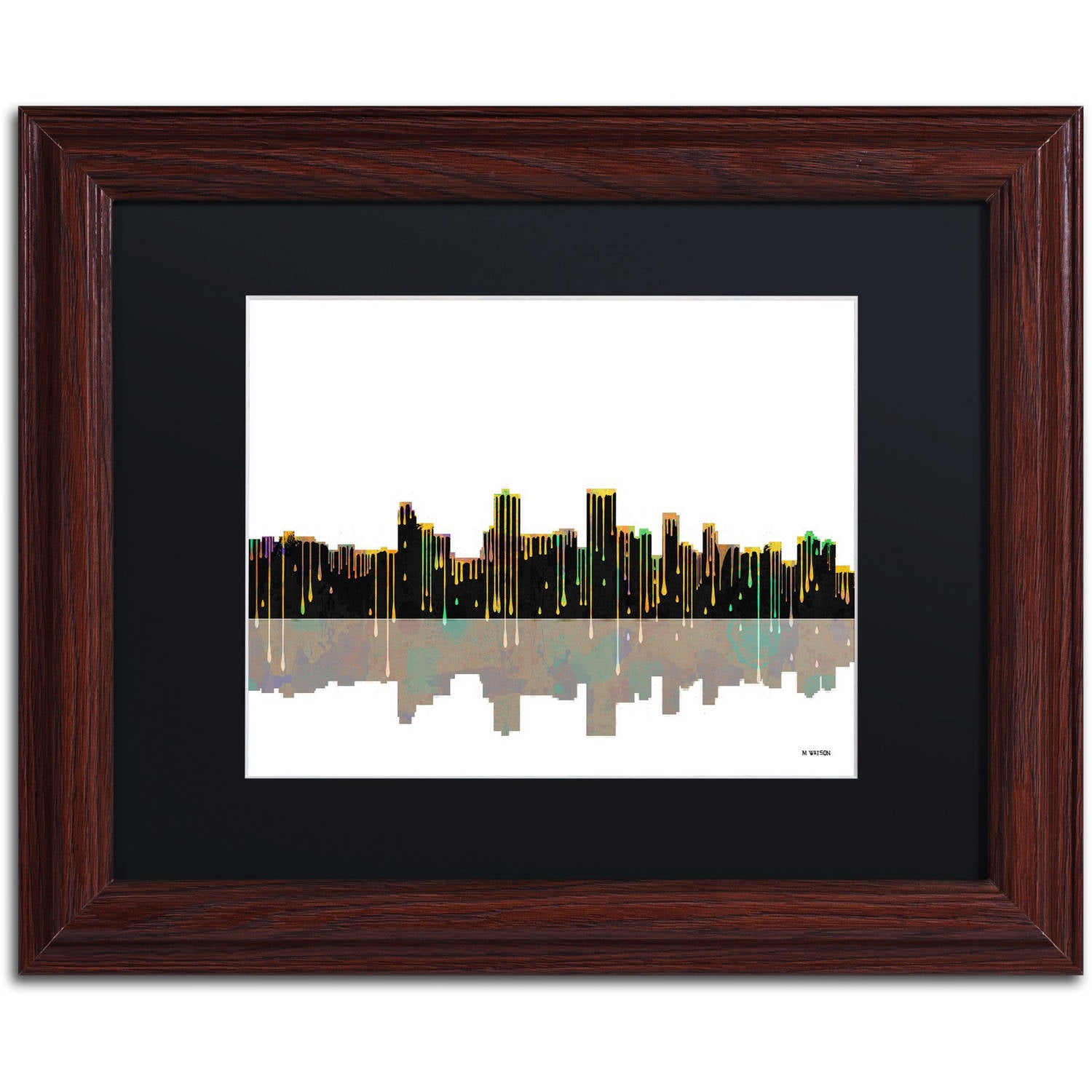 Trademark Fine Art "Anchorage Alaska Skyline II" Canvas Art by Marlene Watson Black Mat, Wood Frame