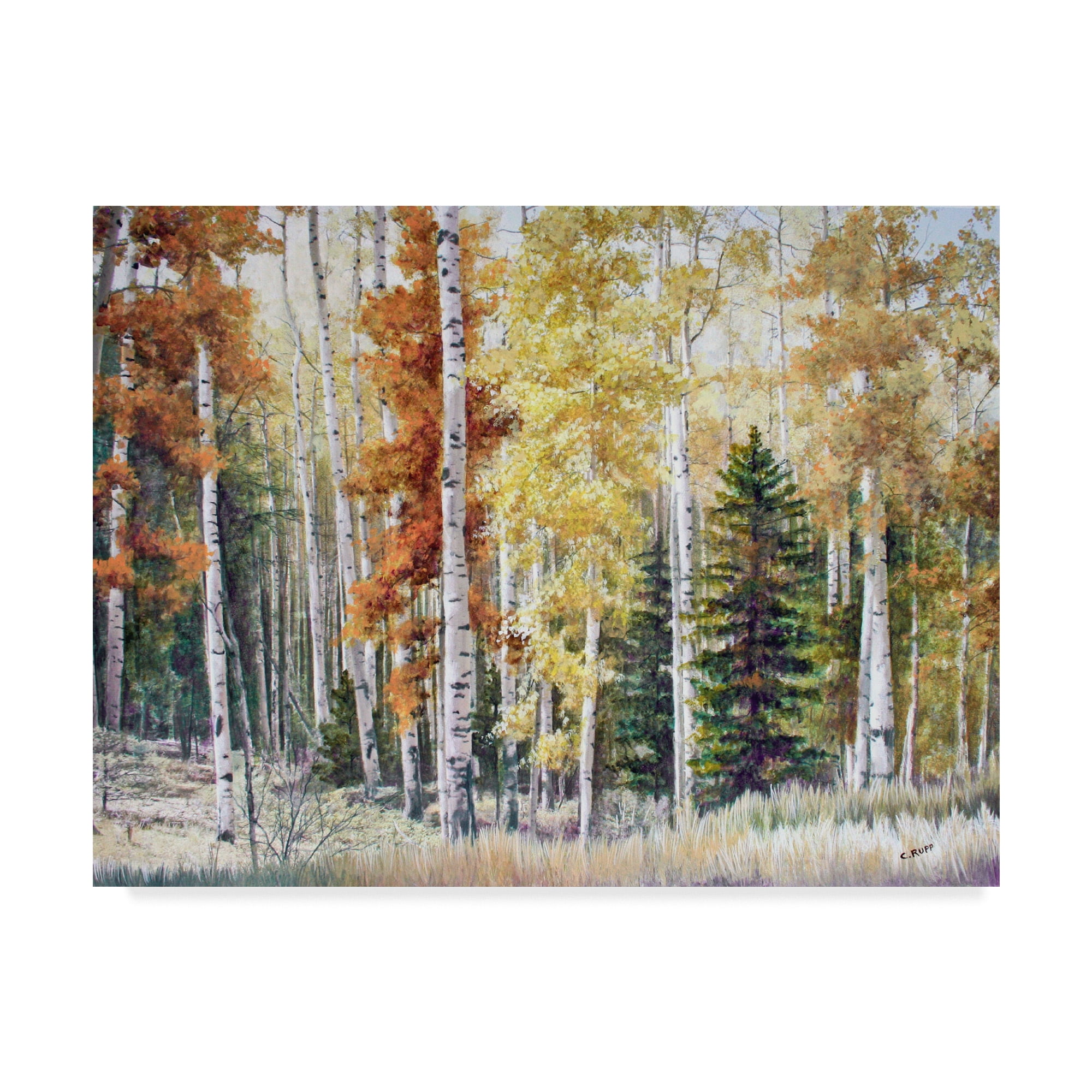Autumn Forest Landscape Canvas Art in Tan and Green