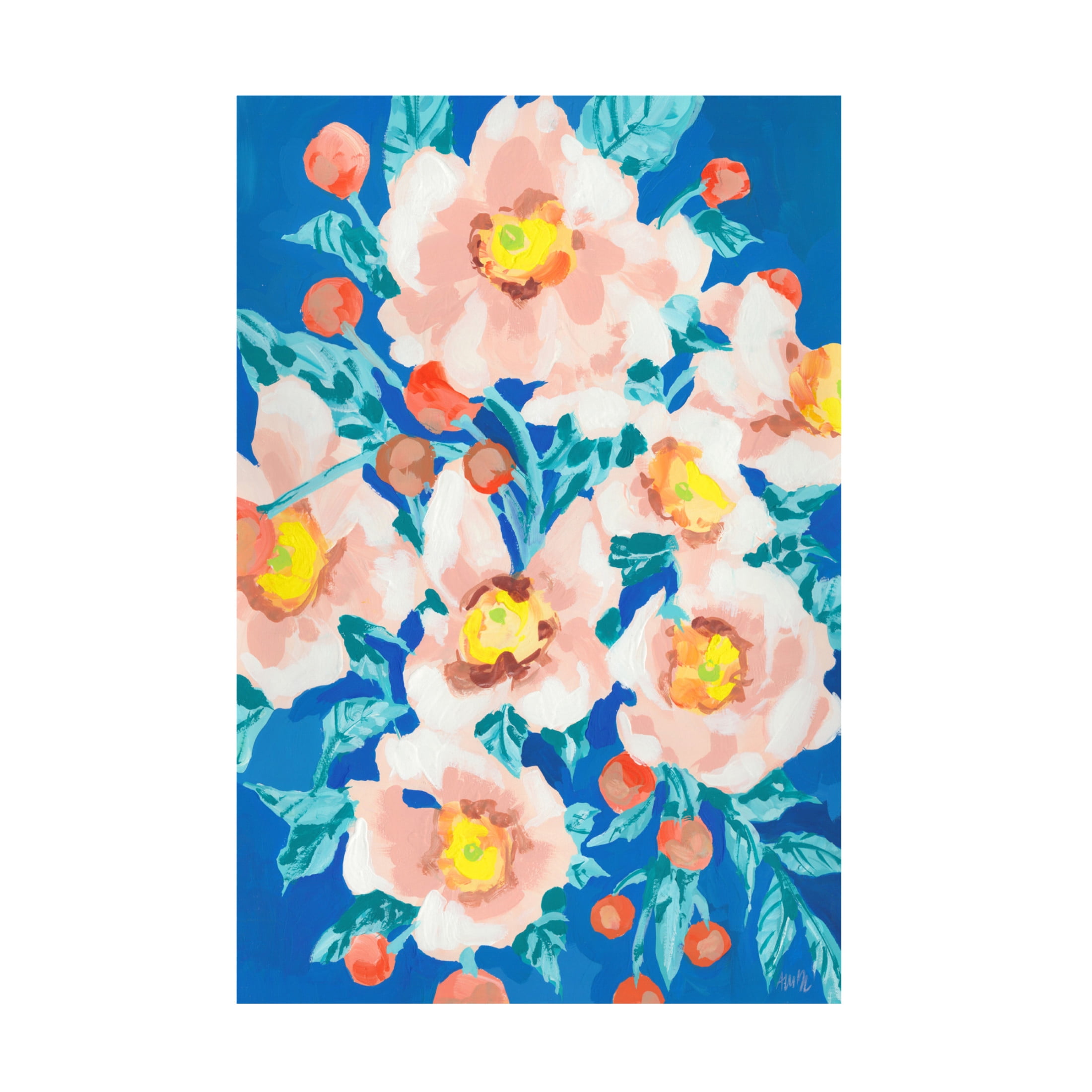 Cobalt Blue Floral Botanical Canvas Wall Art with Wood Frame