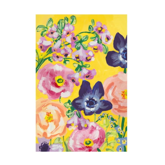 Trademark Fine Art Ania Zwara Navy Anemones On Yellow Canvas Wall Art