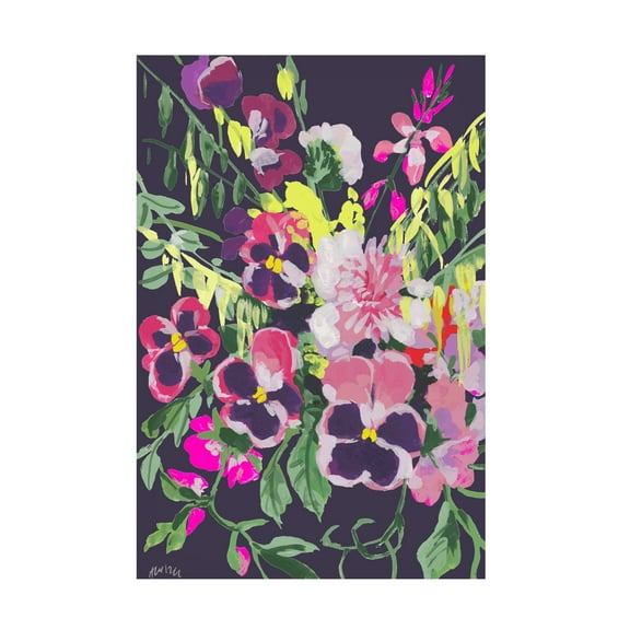 Trademark Fine Art Ania Zwara Pink Pansies On Dark Purple Canvas Wall Art