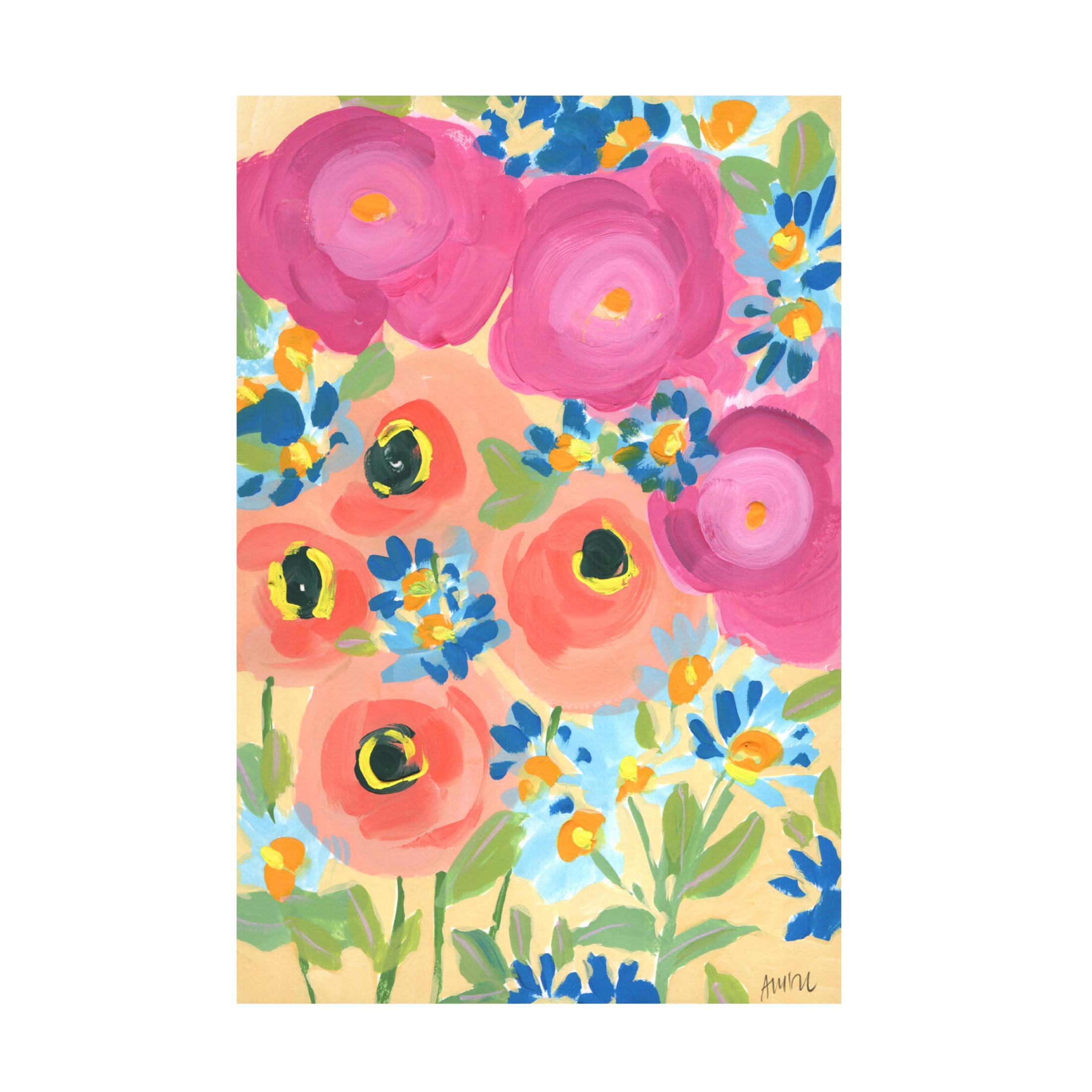 Trademark Fine Art Ania Zwara Pink Roses And Coral Anemones Canvas Wall Art