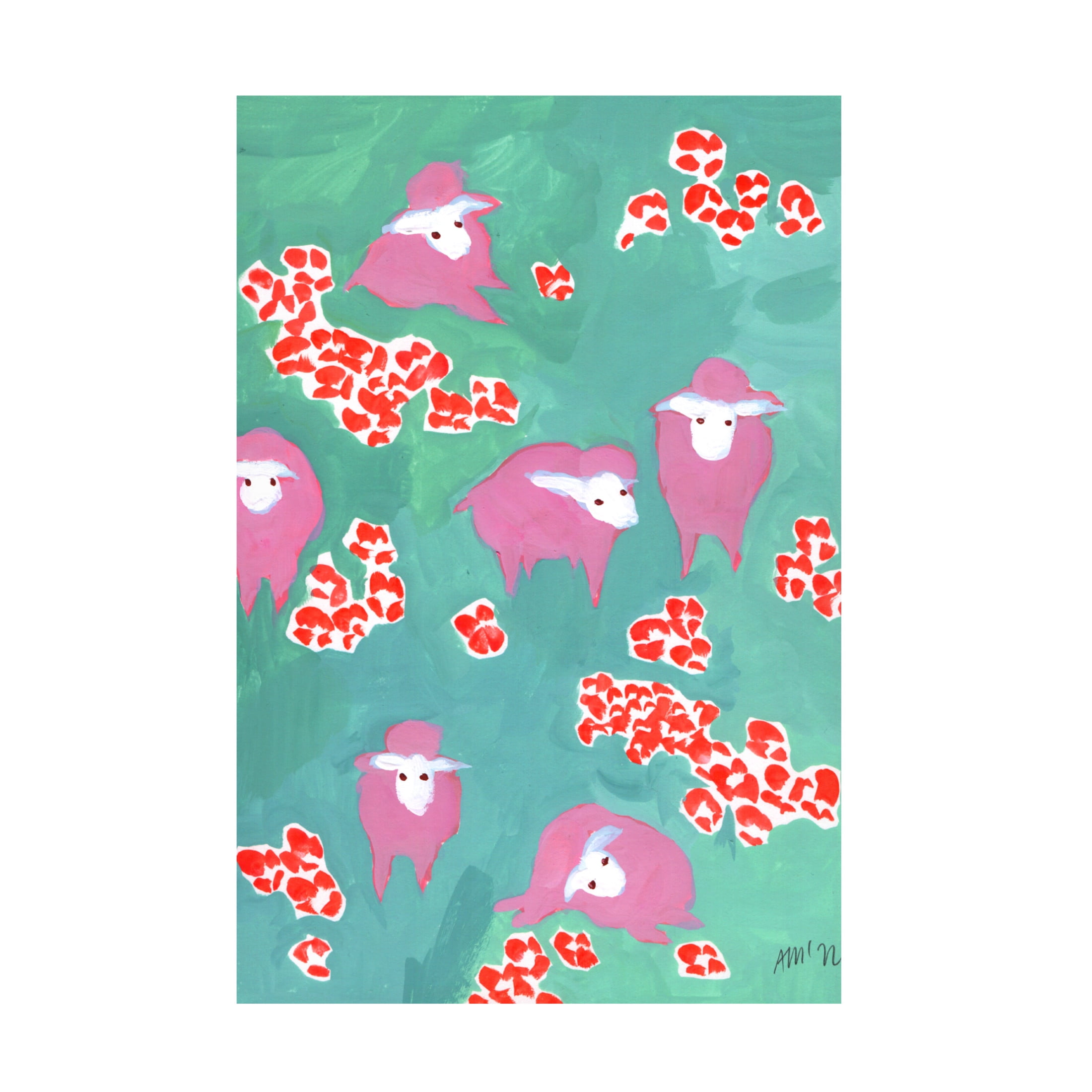Trademark Fine Art Ania Zwara Pink Sheep On A Green Meadow Canvas Wall Art
