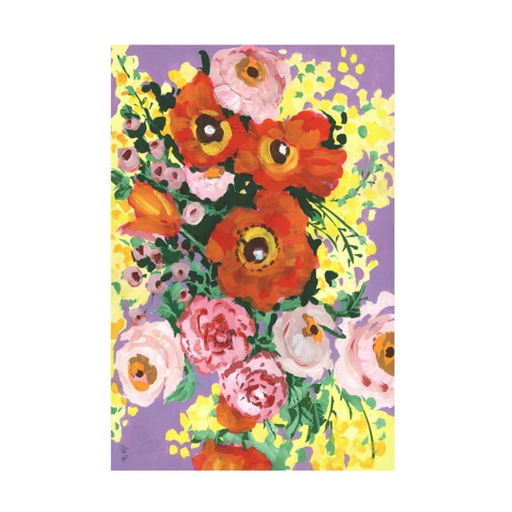 Trademark Fine Art Ania Zwara  Red And Pink Bouquet On Violet Canvas Wall Art