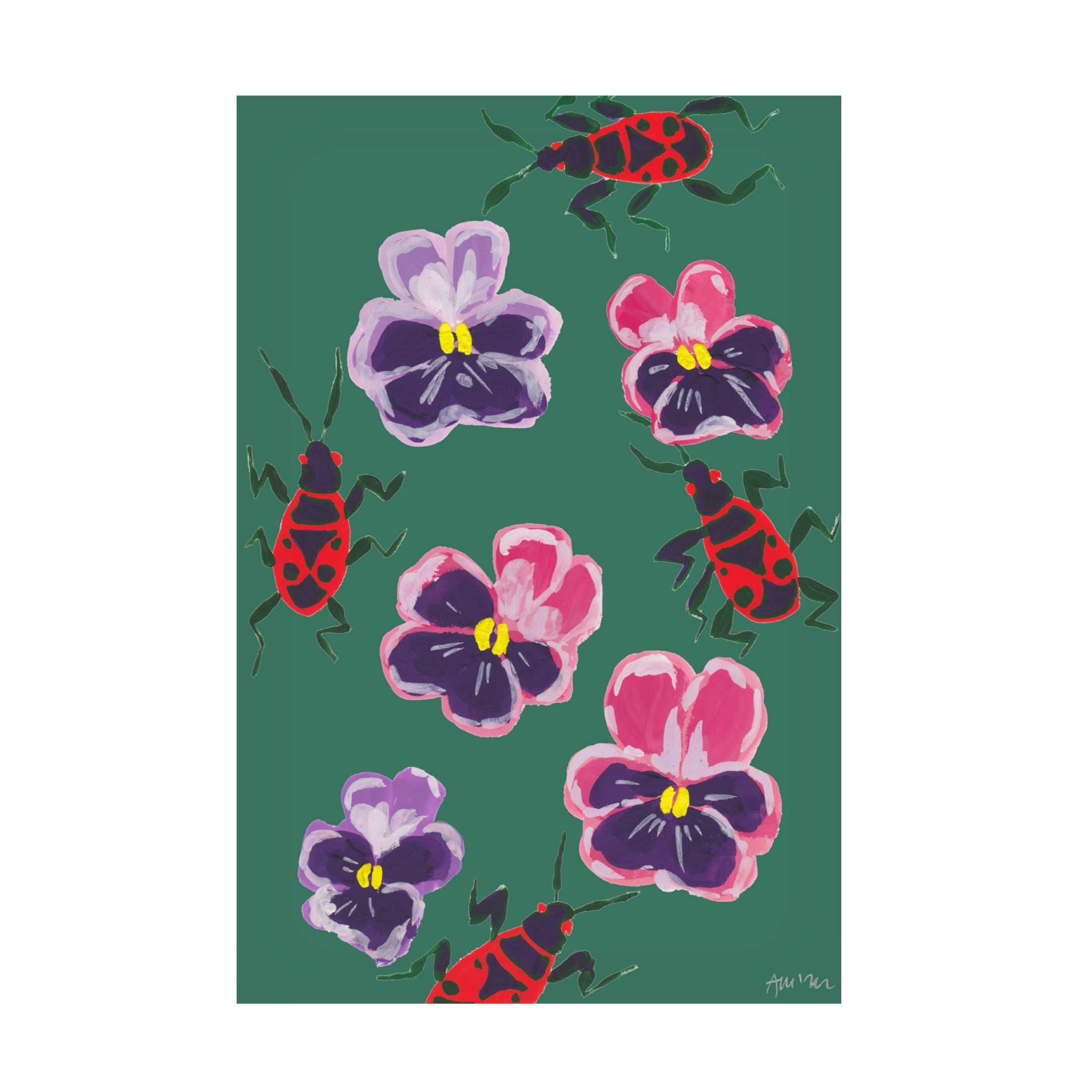 Trademark Fine Art Ania Zwara Red Bugs And Pansies Canvas Wall Art