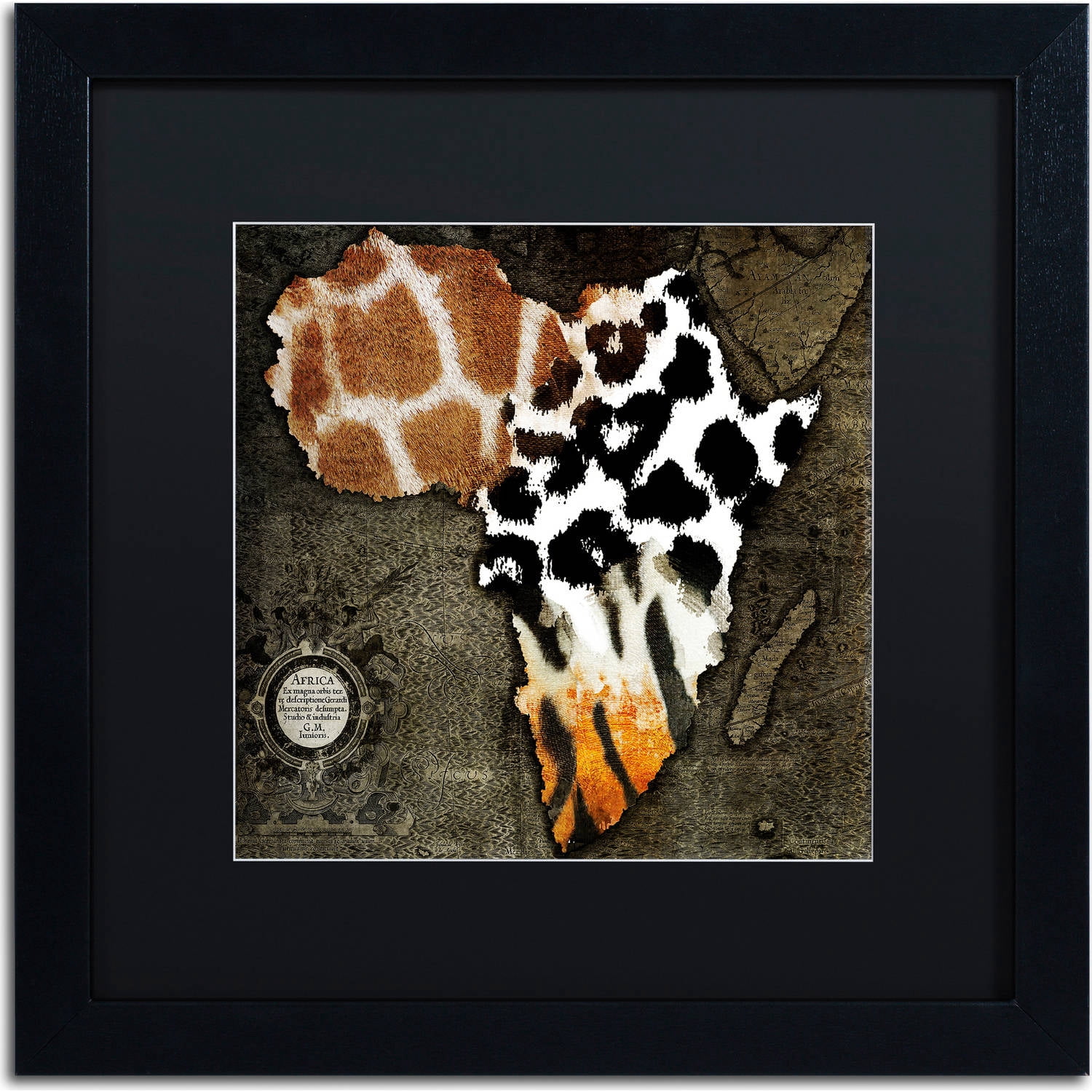 Trademark Fine Art "Animal Map Of Africa" Canvas Art by Color Bakery, Black Matte, Black Frame