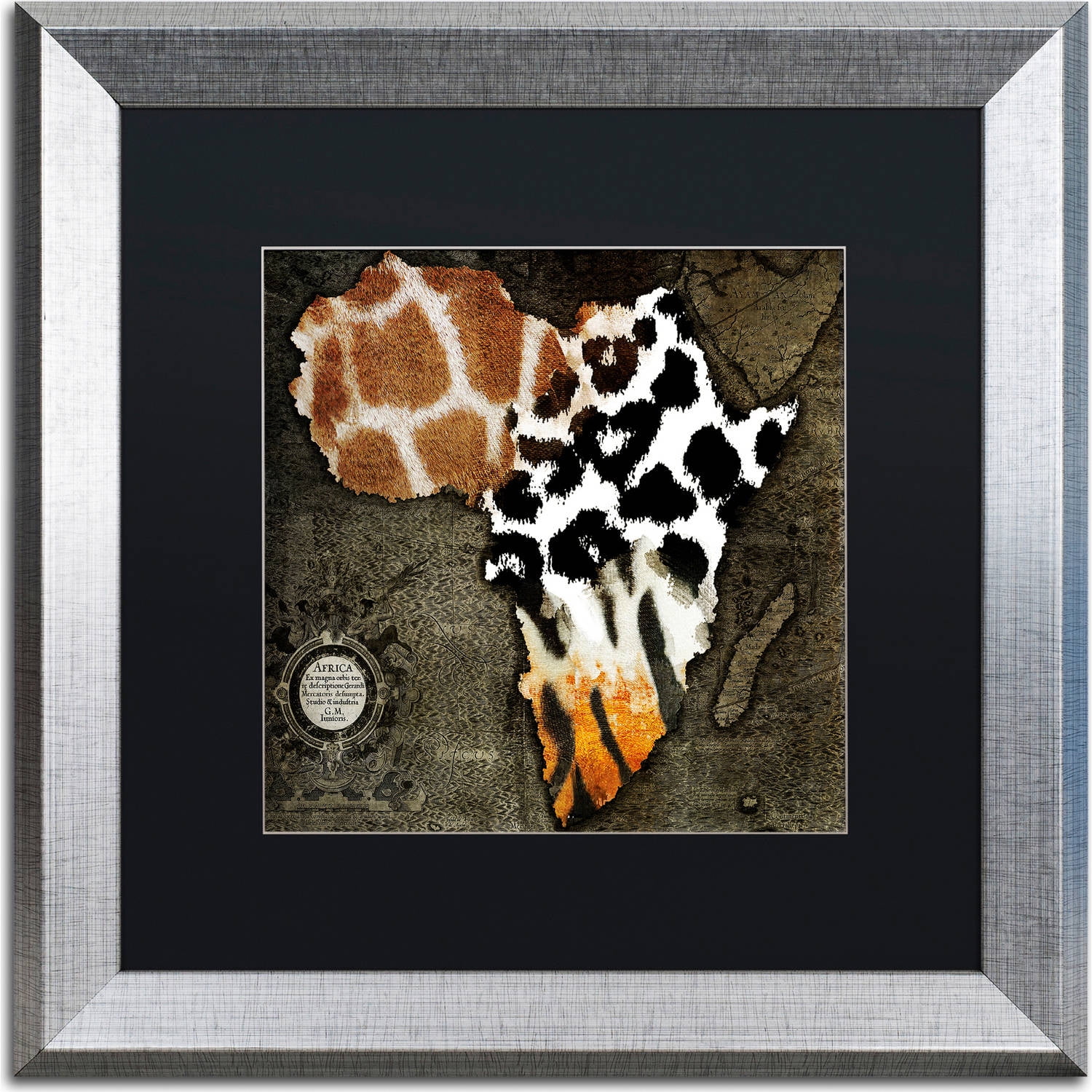 Trademark Fine Art "Animal Map Of Africa" Canvas Art by Color Bakery, Black Matte, Silver Frame
