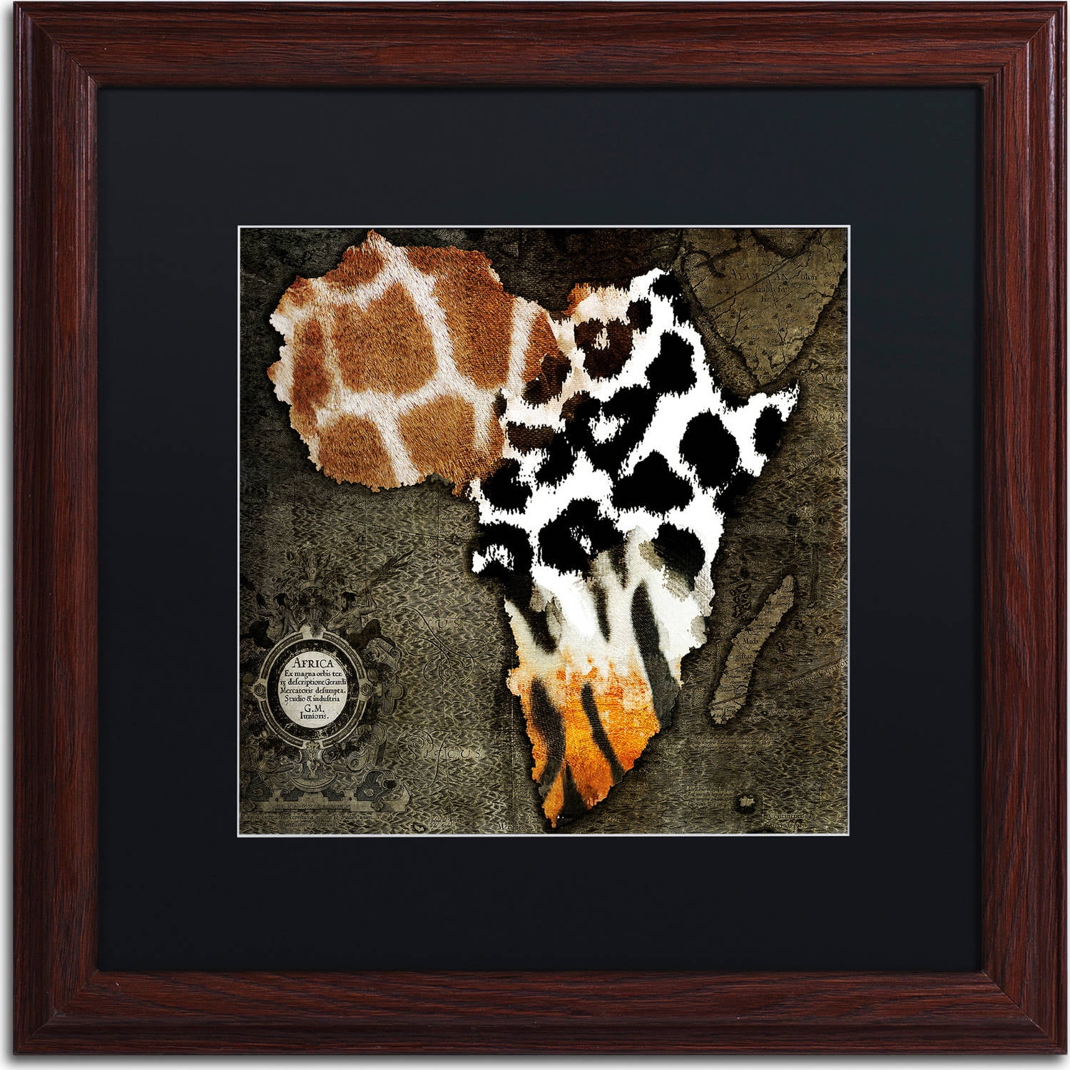 Trademark Fine Art "Animal Map Of Africa" Canvas Art by Color Bakery, Black Matte, Wood Frame