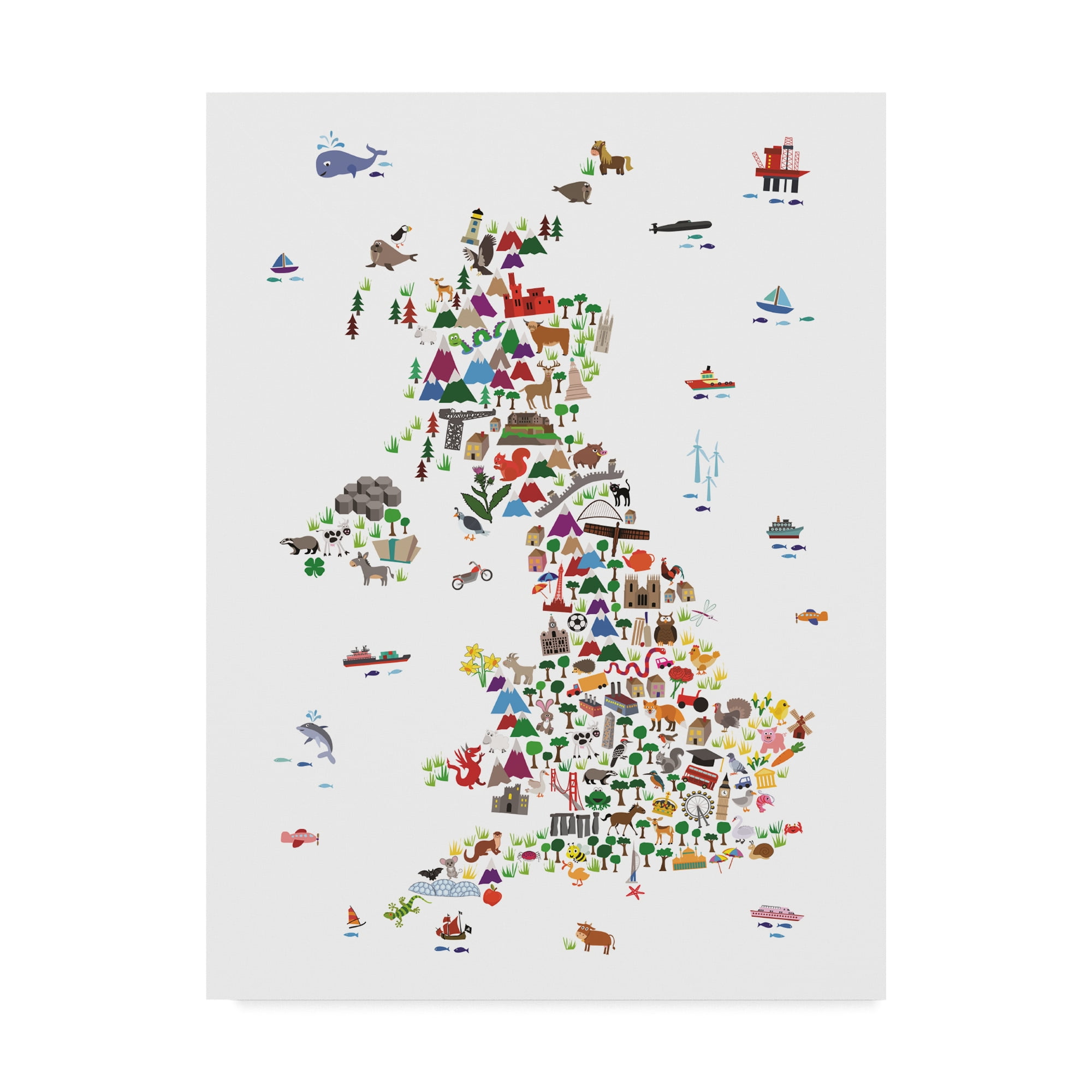 Trademark Fine Art 'Animal Map of Great Britain & NI for children and kids' Canvas Art by Michael Tompsett