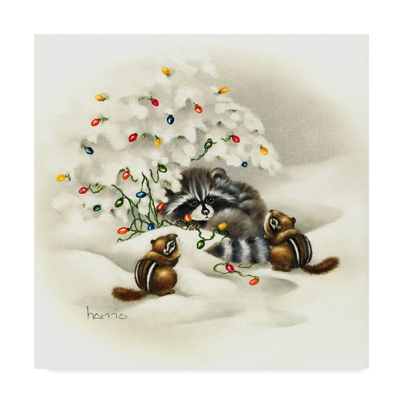 Trademark Fine Art Animals Canvas Art ' Raccoon Christmas Lights ' by Peggy Harris
