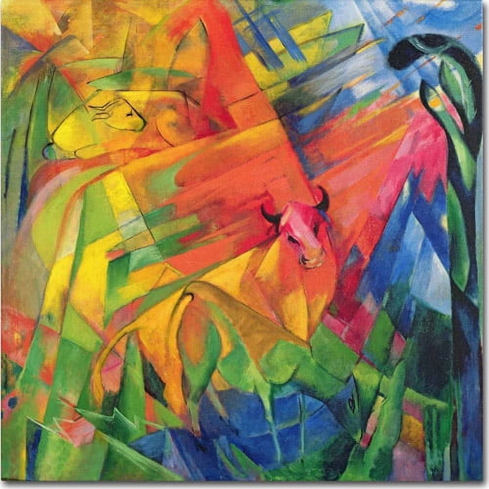 Colorful Abstract Animals Landscape Canvas Art with Wooden Frame