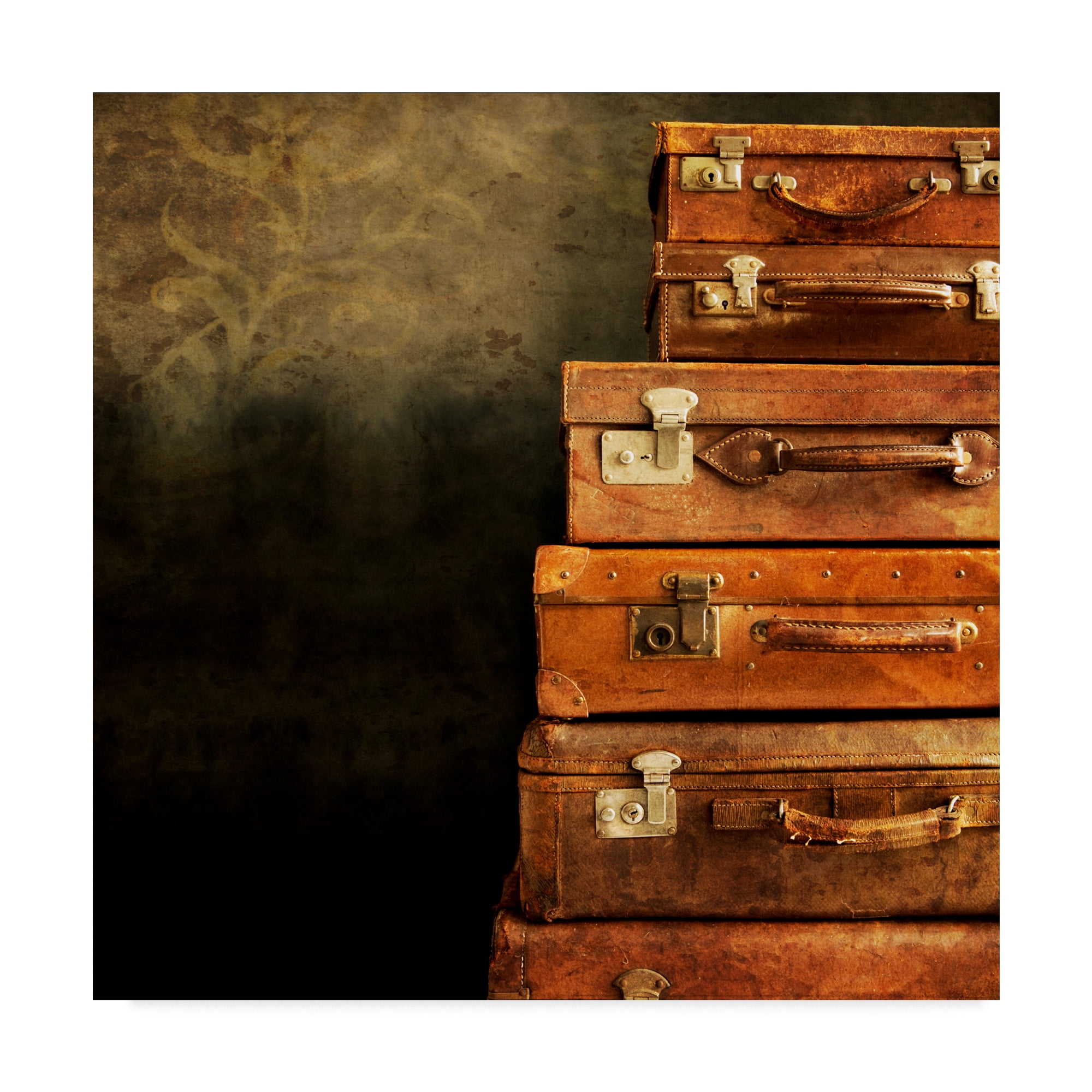 Vintage Brown Leather Suitcases Still Life Canvas Print