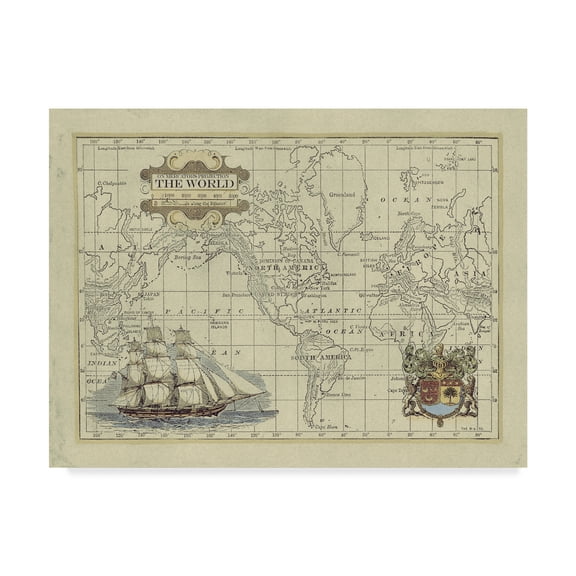 Trademark Fine Art 'Antique Map of the World' Canvas Art by Vision Studio