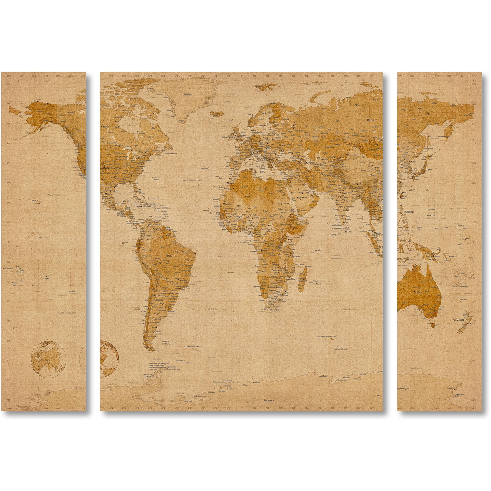 Trademark Fine Art "Antique World Map" Canvas Art by Michael Tompsett Three Panel Set