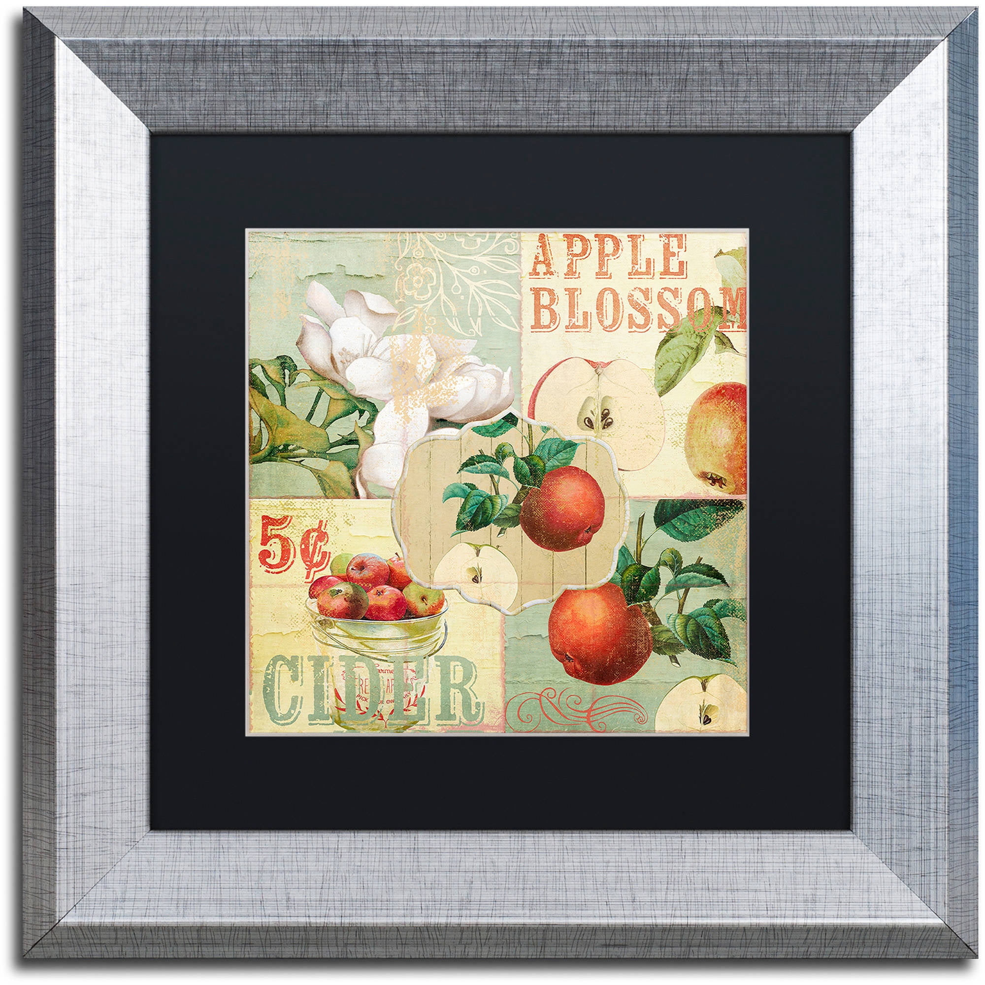 Trademark Fine Art "Apple Blossoms I" Canvas Art by Color Bakery Black Matte, Silver Frame