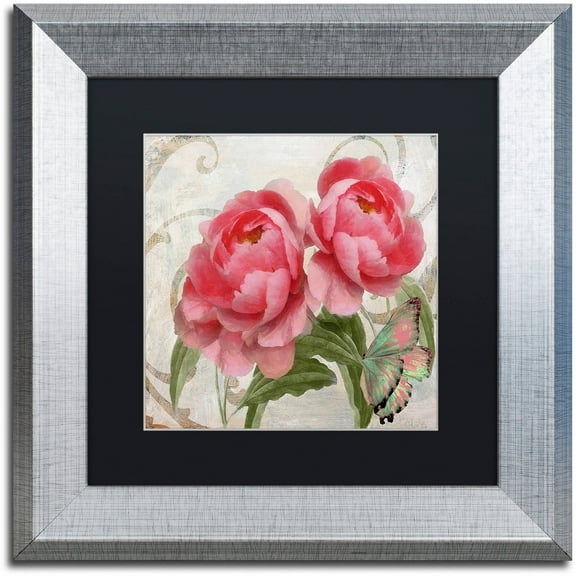 Trademark Fine Art "Apricot Peonies I" Canvas Art by Color Bakery Black Matte, Silver Frame