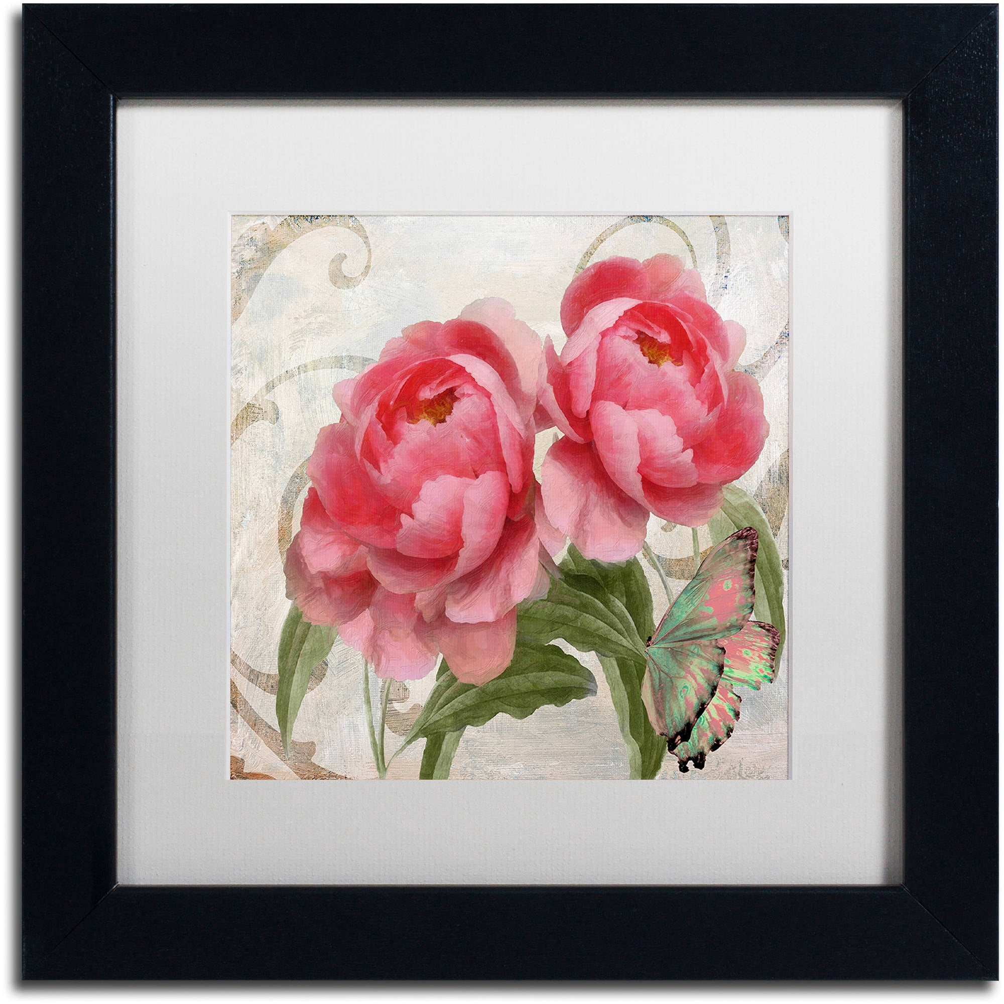 Trademark Fine Art "Apricot Peonies I" Canvas Art by Color Bakery White Matte, Black Frame