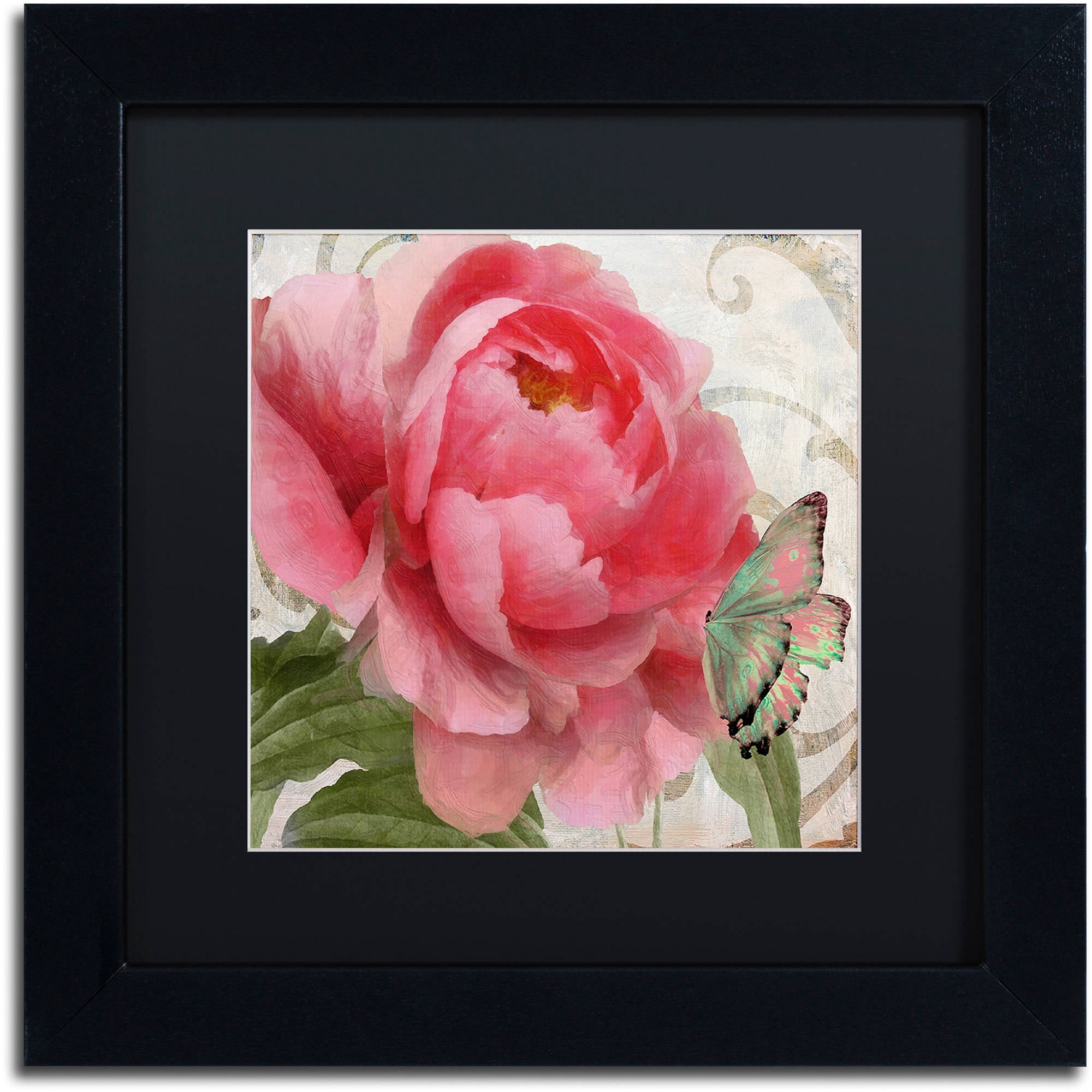 Trademark Fine Art "Apricot Peonies II" Canvas Art by Color Bakery Black Matte, Black Frame