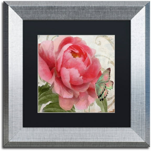 Trademark Fine Art "Apricot Peonies II" Canvas Art by Color Bakery Black Matte, Silver Frame