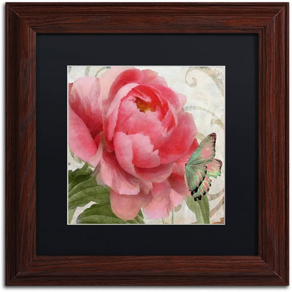 Trademark Fine Art "Apricot Peonies II" Canvas Art by Color Bakery Black Matte, Wood Frame