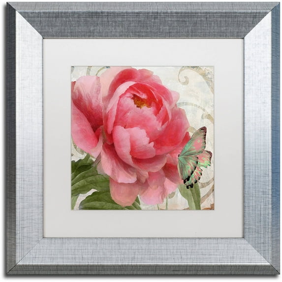 Trademark Fine Art "Apricot Peonies II" Canvas Art by Color Bakery White Matte, Silver Frame