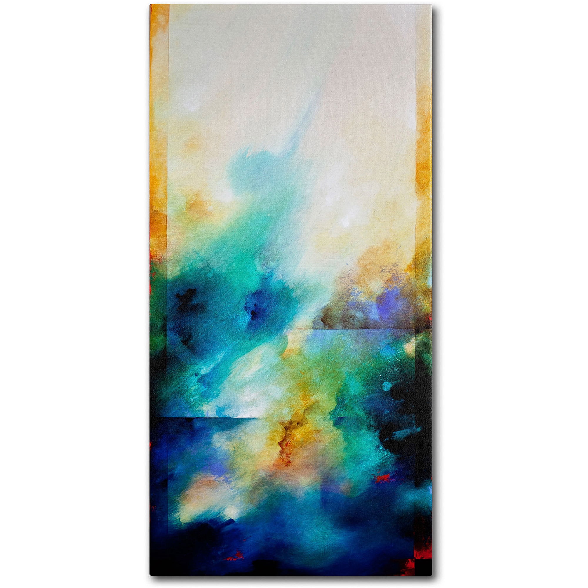 Aqua Breeze Abstract Canvas Art in Blue and Gold