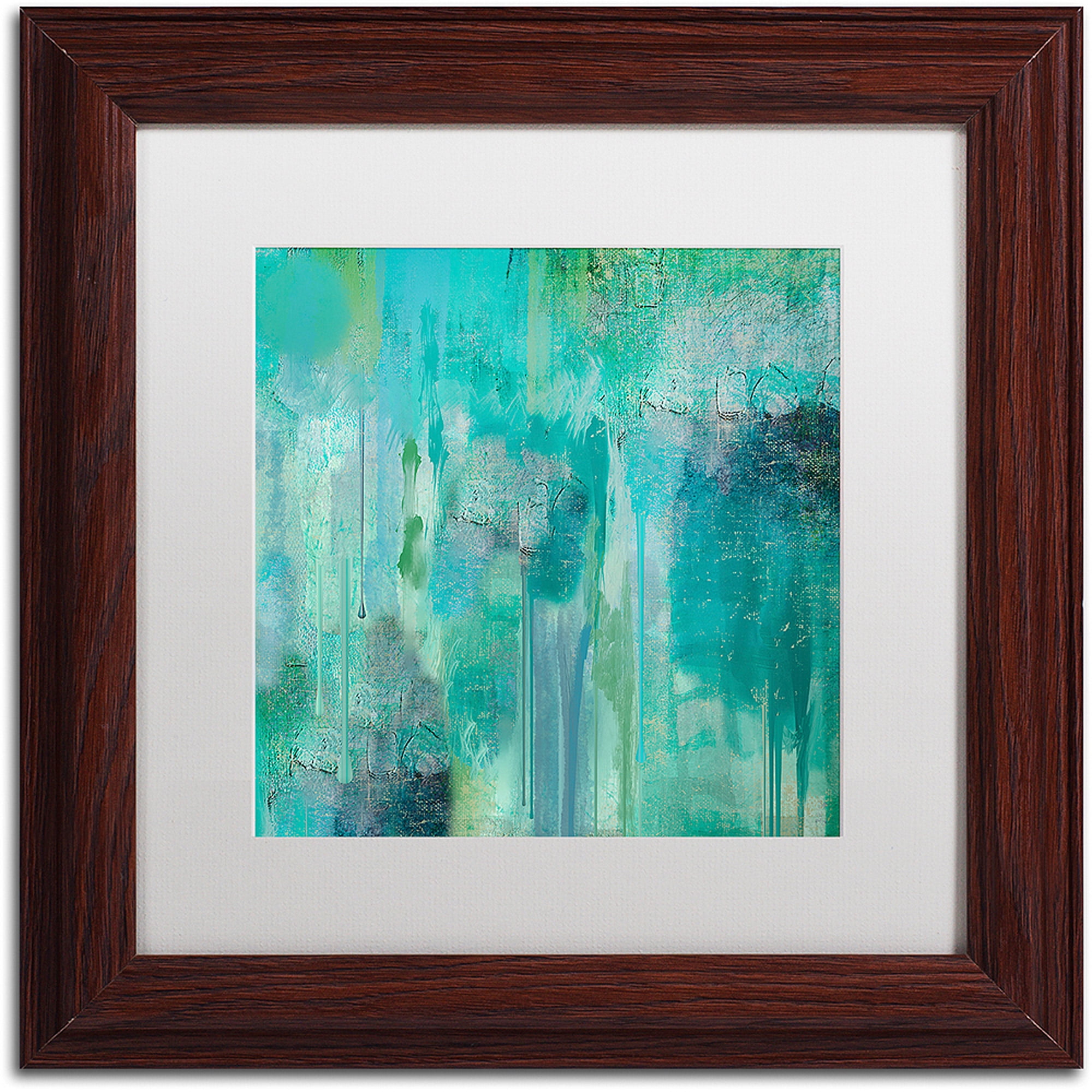 Aqua Abstract Acrylic Canvas Print with Dark Wood Frame