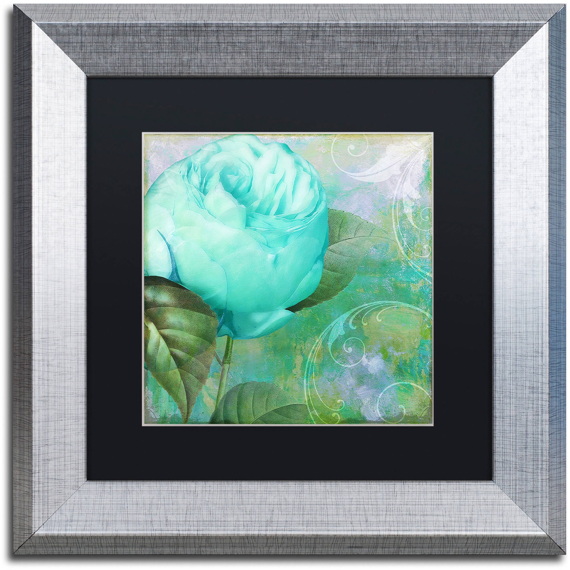 Trademark Fine Art "Aqua Rose I" Canvas Art by Color Bakery Black Matte, Silver Frame