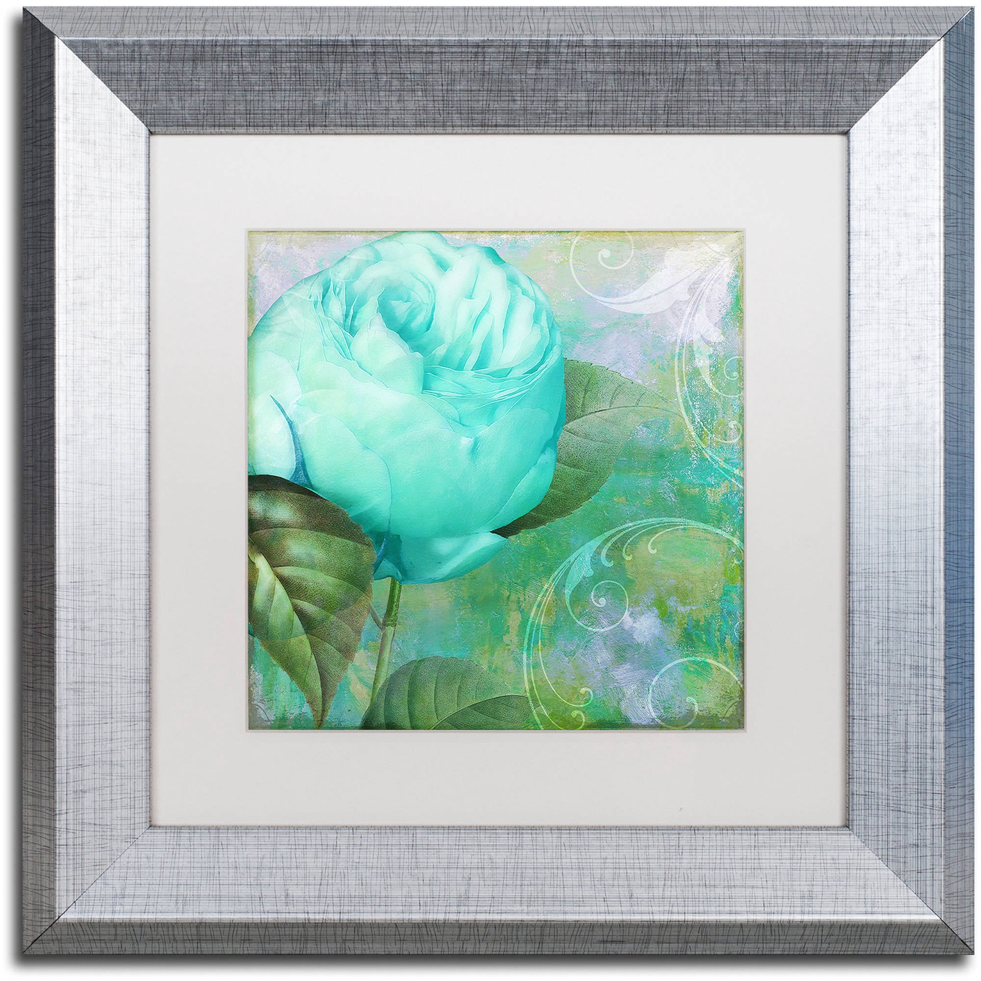 Trademark Fine Art "Aqua Rose I" Canvas Art by Color Bakery White Matte, Silver Frame