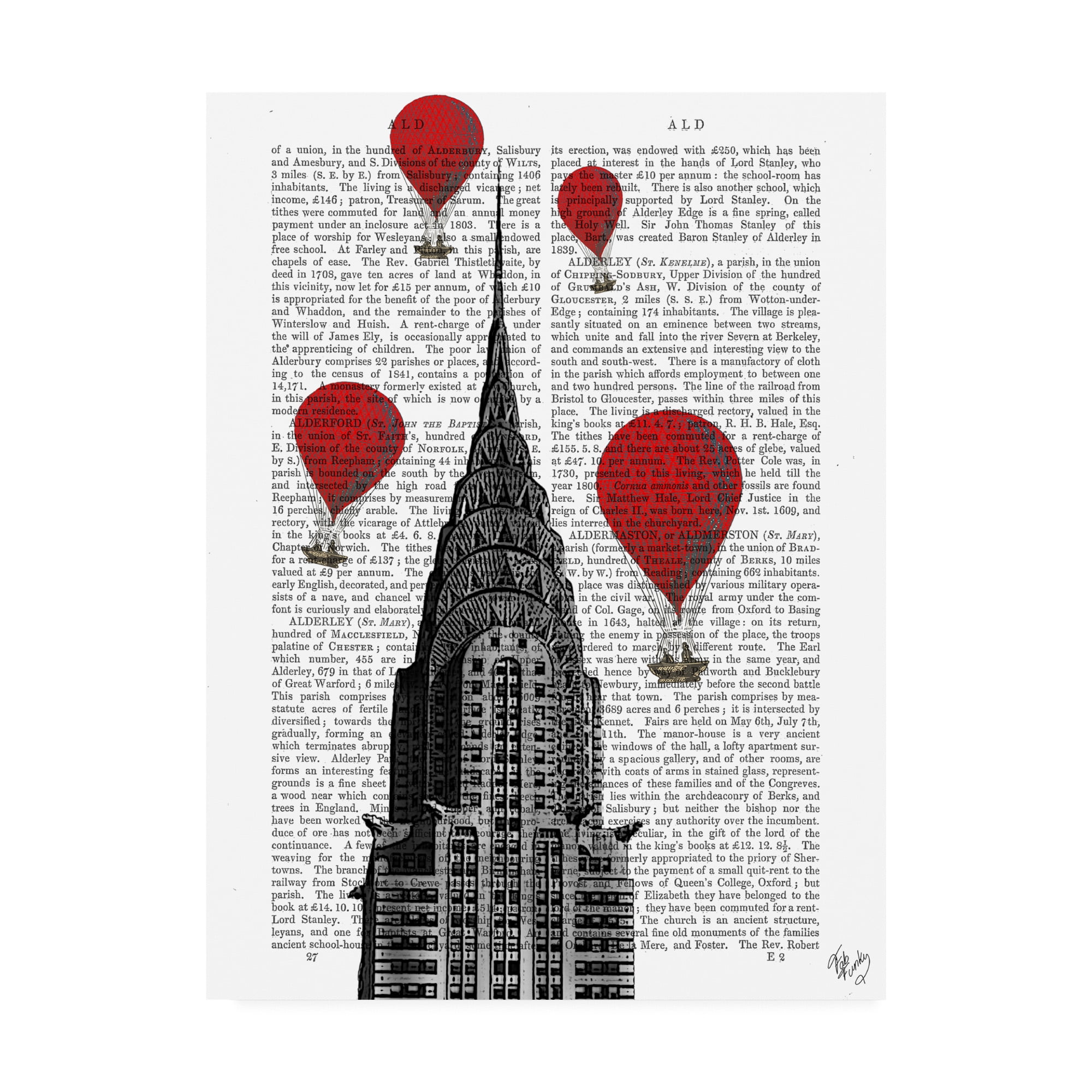 Trademark Fine Art Architecture Canvas Art ' Chrysler Building And Red Hot Air Balloons ' by Fab Funky