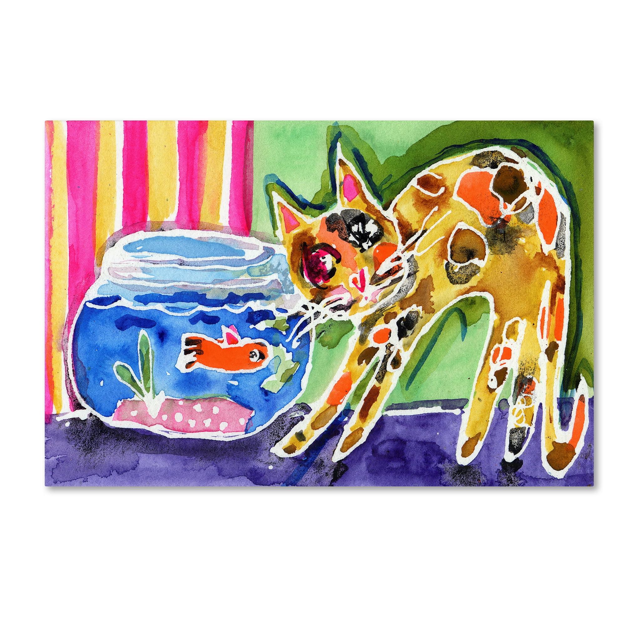 Colorful Abstract Cat and Fish Canvas Art
