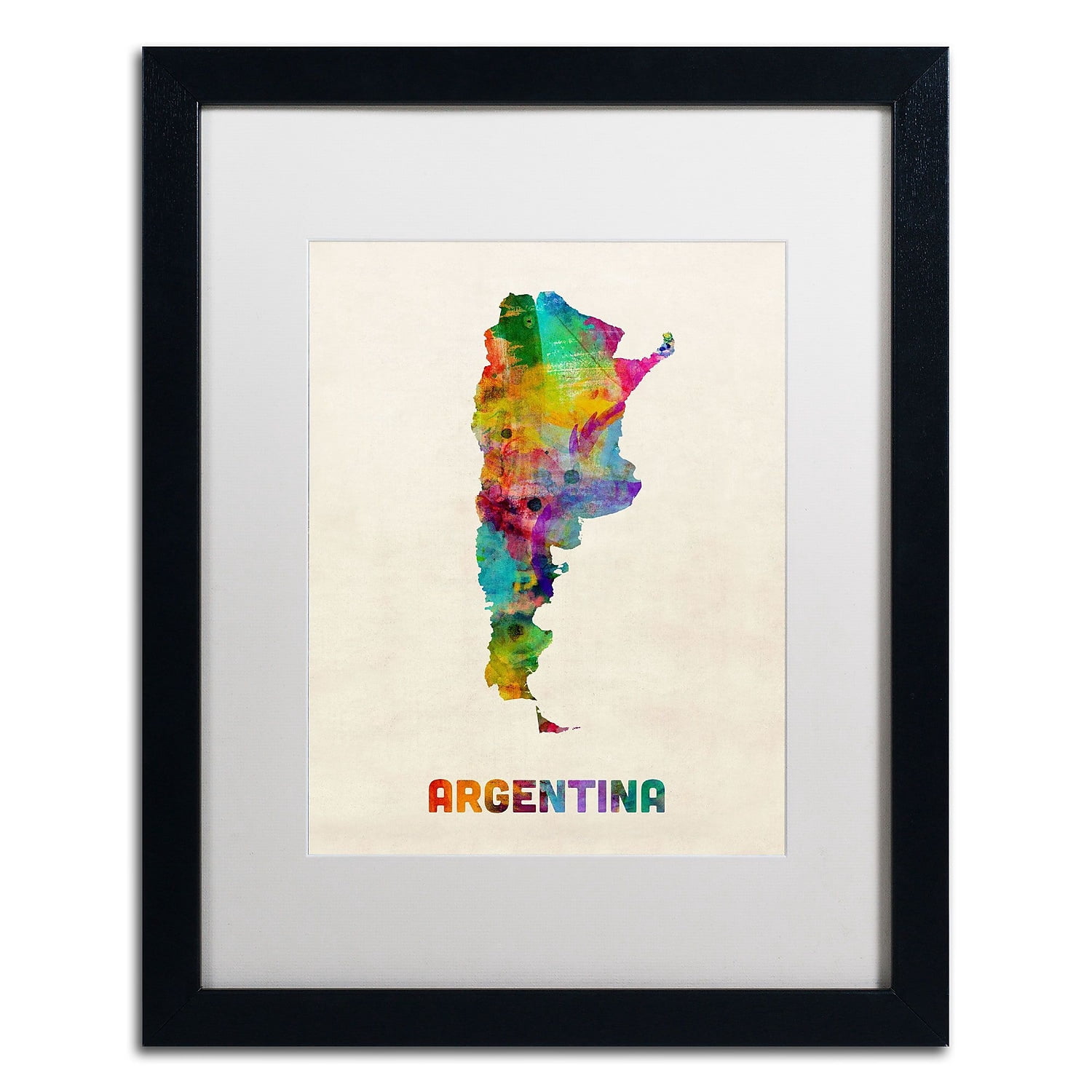 Trademark Fine Art "Argentina Watercolor Map" Canvas Art by Michael Tompsett, White Matte, Black Frame