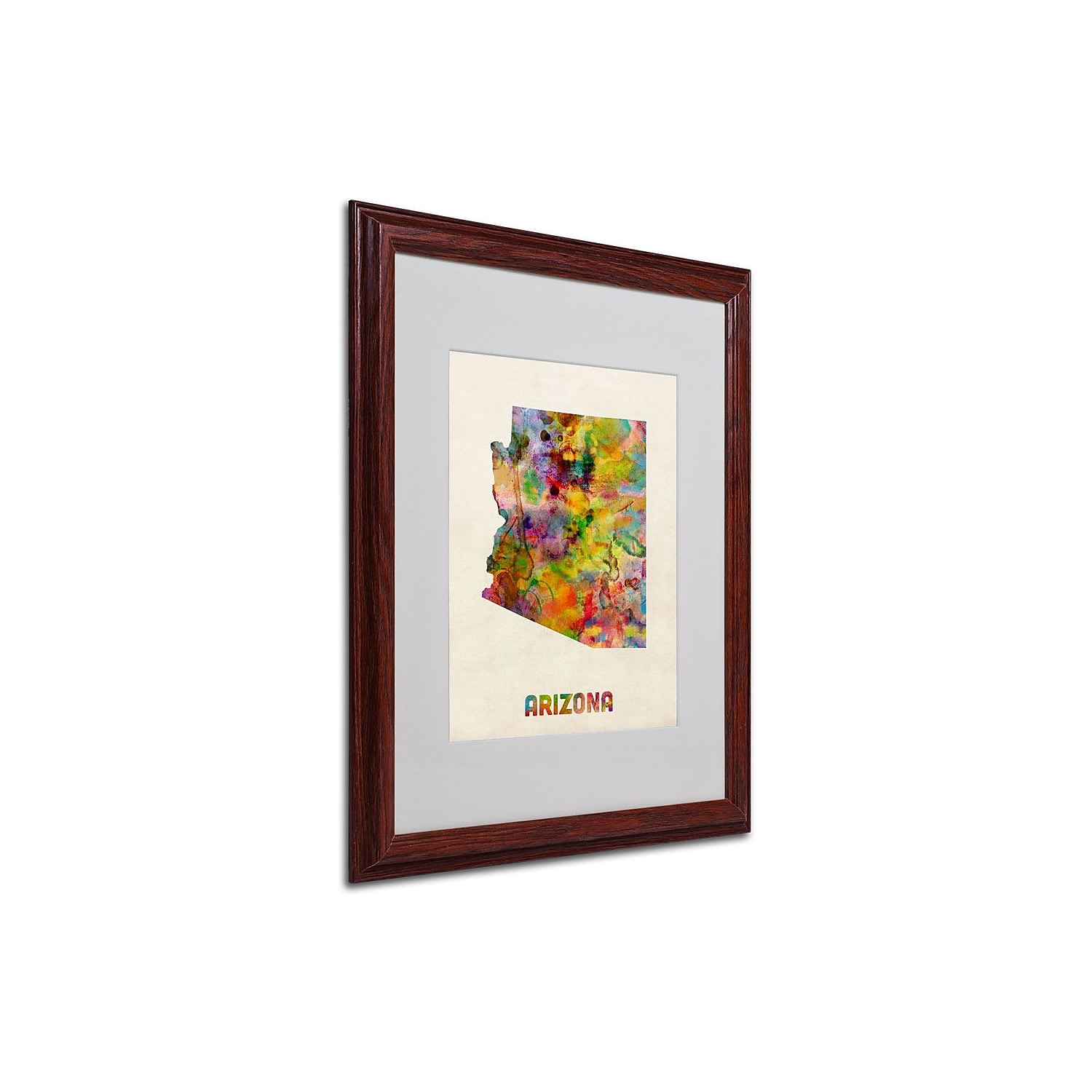Trademark Fine Art "Arizona Map" Matted Framed Art by Michael Tompsett, Wood Frame