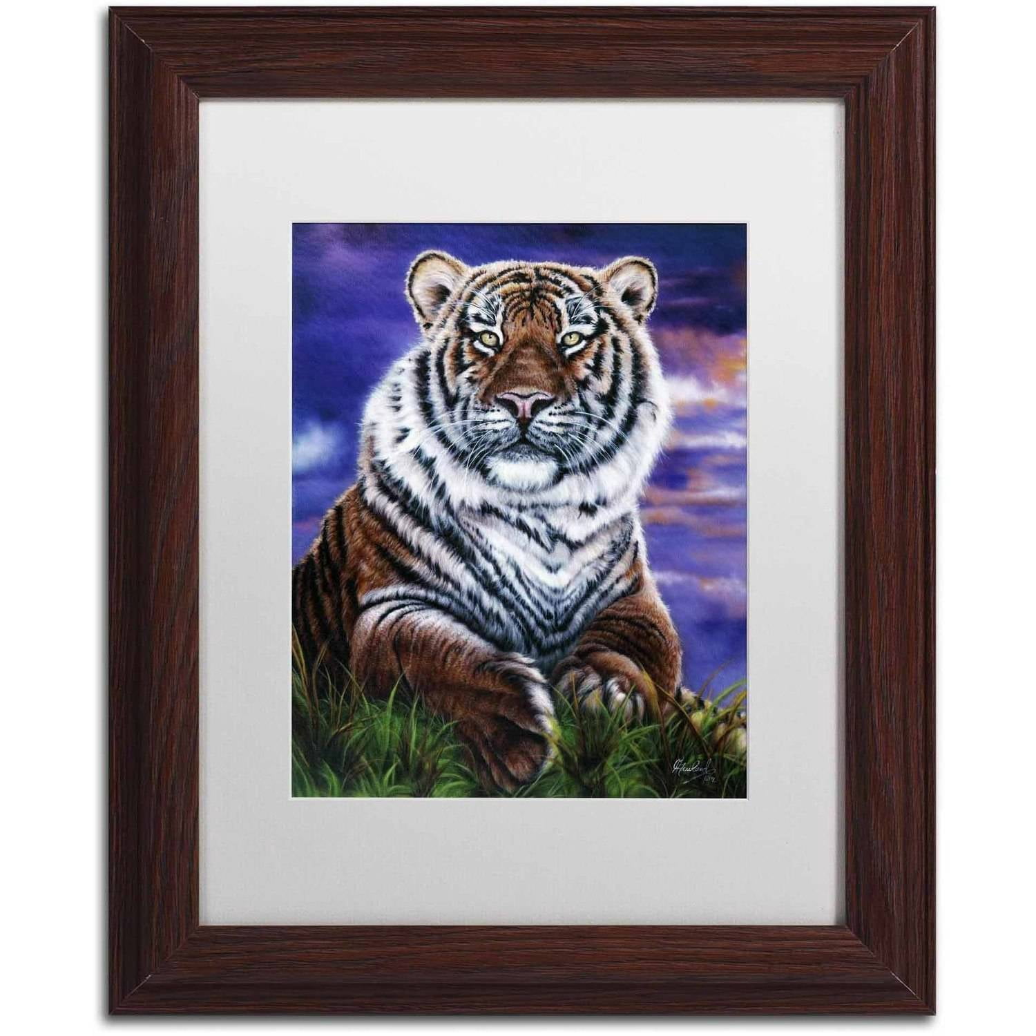 Trademark Fine Art 'Arizona Tiger' Canvas Art by Jenny Newland, White Matte, Wood Frame